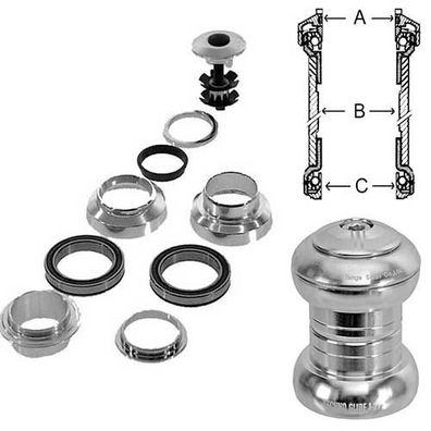 Steuersatz 1" Ahead Alu, silber cartrige, Ko=26,4, Messingschlager, 390343