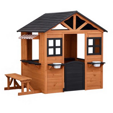 Wiltec Spielhaus für Kinder 178x126x158cm Holz Kinderspielhaus Gartenspielhaus