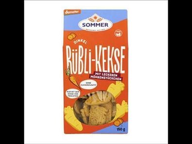SOMMER 6x Demeter Dinkel Rübli-Kekse mit leckeren Möhrenstücken, vegan 150g