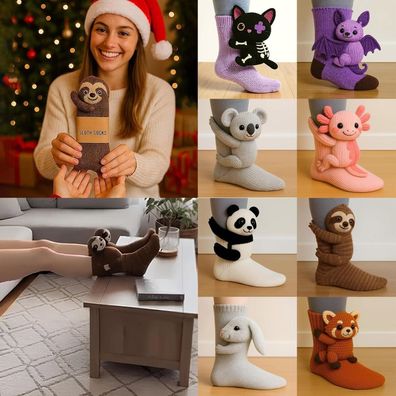 3D-süße Tiersocken Strickmuster Bodensocken Unisex lustiges Weihnachtsgeschenk