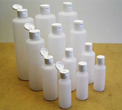 PE Flaschen mit Klappdeckel im Set, 4 Größen, 12 Stück, 50-100-250-500ml