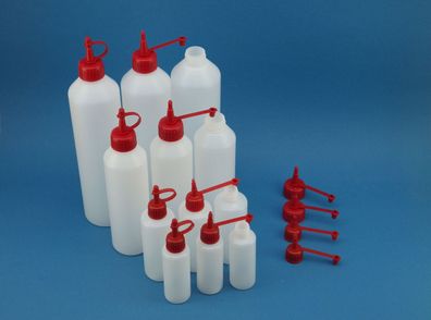 PE Flaschen, Dosierflasche mit Dosier Tülle im Set, 12 Stück, 50-100-250-500ml