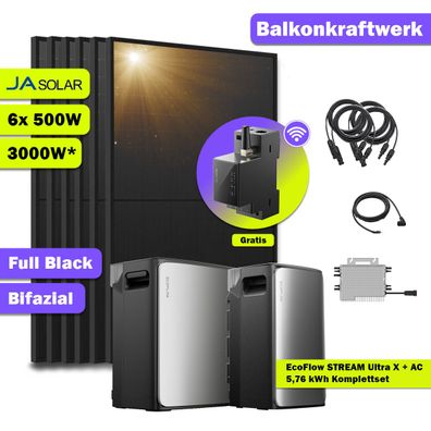 1000W-3000W Balkonkraftwerk mit Ecoflow Stream Ultra X 5,76kWh