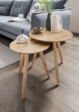 Beistelltisch 2er-Set 'Bern' Wildeiche massiv rund