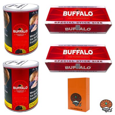 Buffalo Red Feinschnitt Tabak Dose 2x 140g, Buffalo Red Extra Hülsen, Zubehör