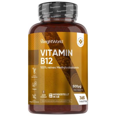 Vitamin B12-500mcg pro Tablette - 365 vegane Tabletten - 1 Jahr Vorrat