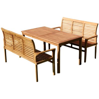 TEAK Gartengarnitur Gartentisch 150 x 80 cm + 2 Bänke je 150cm für 6 Personen