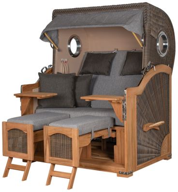 Strandkorbset - bene living - Ammersee 2-Sitzer Teak - PE grau - Modell 570