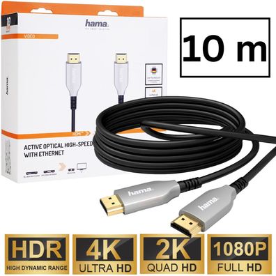 Hama 10m HDMI-Kabel Lang Anschluss-Kabel Optisch 4K 3D UHD Full-HD TV Konsole PC
