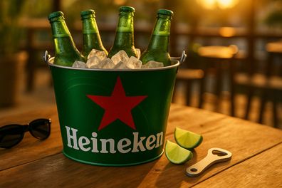 Heineken Metall Eiseimer – Getränkekühler 5 L – grüner Party-Eimer mit Griff un