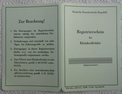 Registrierschein für Kleinkrafträder, Simson, DDR, Oldtimer