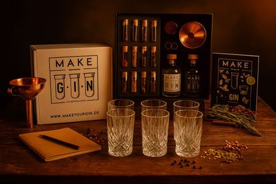 Longdrinkglas in Kristall Optik - 6er Set Gläser + Make Your Gin Geschenkset