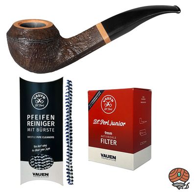 VAUEN Pfeife Mokka 5268, dunkelbraun, sandgestrahlt, 9mm, Angebot mit Zubehör