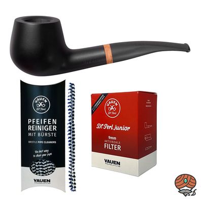 VAUEN Pfeife Olaf 1840, schwarz, glatt, matt, 9mm Filter - Angebot mit Zubehör