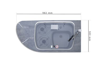 Küchen Leichtbau Arbeitsplatte (982mm) mit Gaskocher Kombi für Wohnmobile