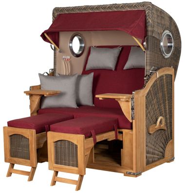 Strandkorbset - bene living - Ammersee 2-Sitzer Teak - PE grau - Modell 594