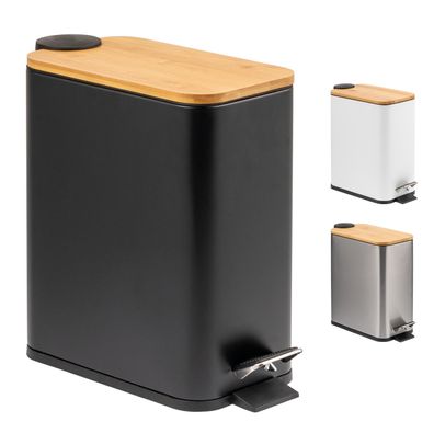 bremermann Abfalleimer mit Bambus-Deckel, Bad-Mülleimer mit Soft-Close, 5 l