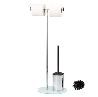 bremermann Stand-WC-Garnitur 3in1, WC-Bürste, Rollenhalter, mit Glassockel, weiß