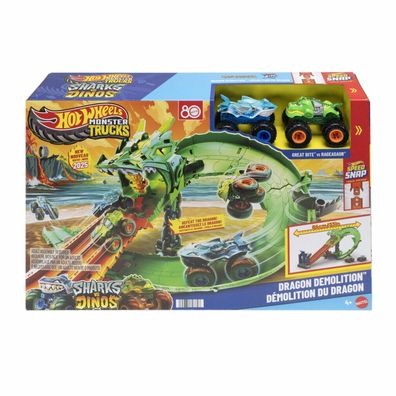 Hot Wheels Monster Trucks Sharks vs. Dinos und 2 Spielzeugtrucks