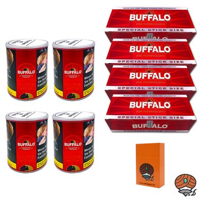 Buffalo Red Feinschnitt Tabak Dose 4x 140g, Buffalo Red Extra Hülsen, Zubehör