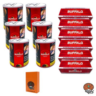Buffalo Red Feinschnitt Tabak Dose 6x 140g, Extra Hülsen, Zubehör