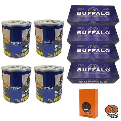 Buffalo Blue Feinschnitt Tabak Dose 4x 140g + Buffalo Blue Hülsen + Zubehör