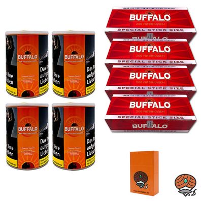 Buffalo Red/Rot Volumentabak Dose 4x 75g + Buffalo Red Extra Hülsen, Zubehör