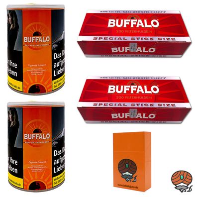 Buffalo Red/Rot Volumentabak Dose 2x 75g + Buffalo Red Extra Hülsen + Zubehör