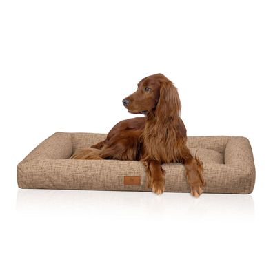 Knuffelwuff Box Hundebett Nivaro aus weichem Webstoff hellbraun