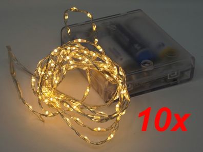 10x Deko Beleuchtung Draht Lichterkette 200 cm Timer 132 Micro LED warmweiß Batter