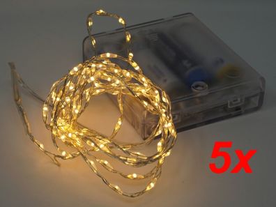 5x Deko Beleuchtung Draht Lichterkette 200 cm Timer 132 Micro LED warmweiß Batteri