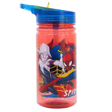 Spiderman Trinkflasche 475?ml Kinderflasche mit Klappdeckel & Griff