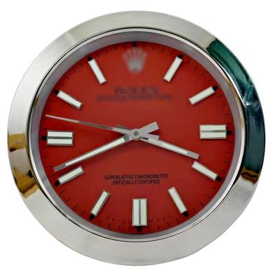 Wanduhr Rolex Oyster Perpetual Rot Stahl 34cm Moderne Luxusuhr