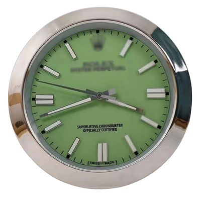 Wanduhr Rolex Oyster Perpetual Pistachio Dial Olivegrün Stahl 34cm Moderne Luxusuhr