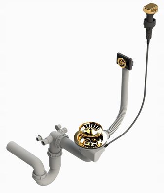 Automatischer Wand-Syfon 1KA Gold mit Überlauf und Stopfen