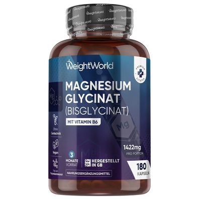 Magnesiumglycinat Kapseln - 180 vegane Kapseln - 3 Monate Vorrat