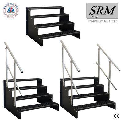 4 Stufen Standtreppe komplett schwarz 18 cm Tritthöhe, 60 - 160 cm B, 72 cm Höhe