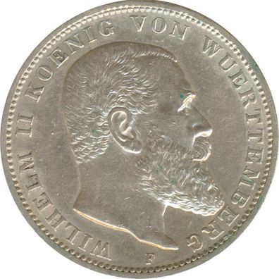 W?ürttemberg 3 Mark 1909 F Wilhelm II Silber*