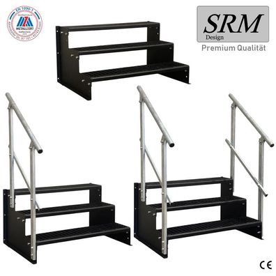 3 Stufen Standtreppe komplett schwarz 18 cm Tritthöhe, 60 - 160 cm B, 54 cm Höhe