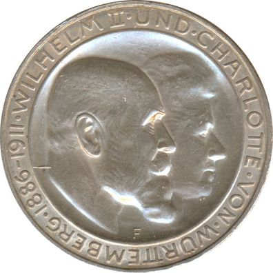 Württemberg 3 Mark 1911 Silberne Hochzeit Silber*