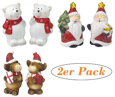 Weihnachtsfigur 2er-Set aus Keramik - Handbemalt - Eisbär, Weihnachtsmann oder Elch