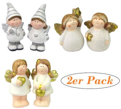 Engel-Weihnachtsfiguren 2er-Set aus Keramik - Handbemalt - 3 verschiedene Motive