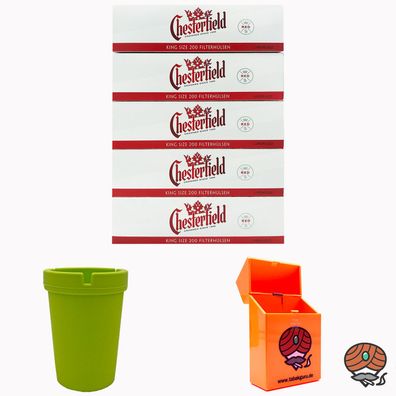 5 Pack Chesterfield King Size Filterhülsen + Autoaschenbecher + Box