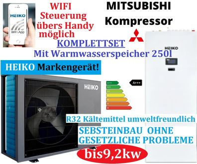 Wärmepumpe A+ + + HEIKO Thermal PLUS 9 KW Monoblock + Warmwassermodultank 250L WLAN