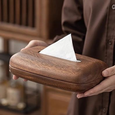 Vintage Walnut Wood Tissue Box, Desktop & Bedside Storage