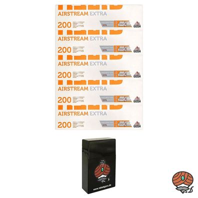5 Packungen Gizeh Airstream Extra Papier-Filterhülsen + Zigarettenbox