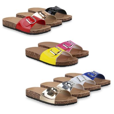 VAN HILL Damen Sandalen Pantoletten Korkoptik Sommer Schlappen Hausschuhe 830089