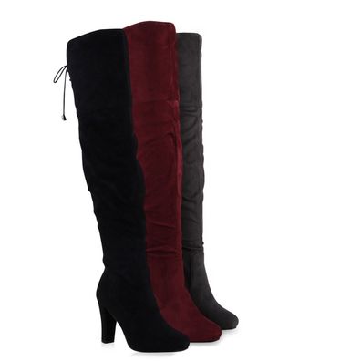 VAN HILL Modische Damen Stiefel Overknees Schleifen Perlen Absatz Schuhe 811288