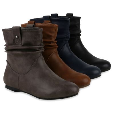 VAN HILL Gefütterte Damen Schlupfstiefel Nieten Stiefeletten Leder-Optik 811678