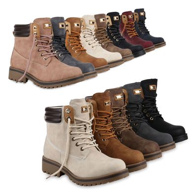 VAN HILL Warm Gefütterte Damen Outdoor Stiefeletten Worker Boots 813283